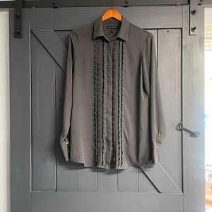 Banana Republic Black Button-Up Blouse with Subtle Ruffle Detail